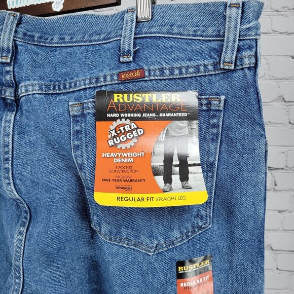 NWT Rustler By Wrangler Blue Heavyweight Denim Straight Leg Jeans Size (44x32) - Picture 11 of 13